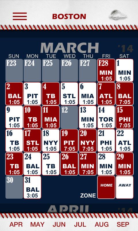 Baseball Pocket Sked - Red Sox